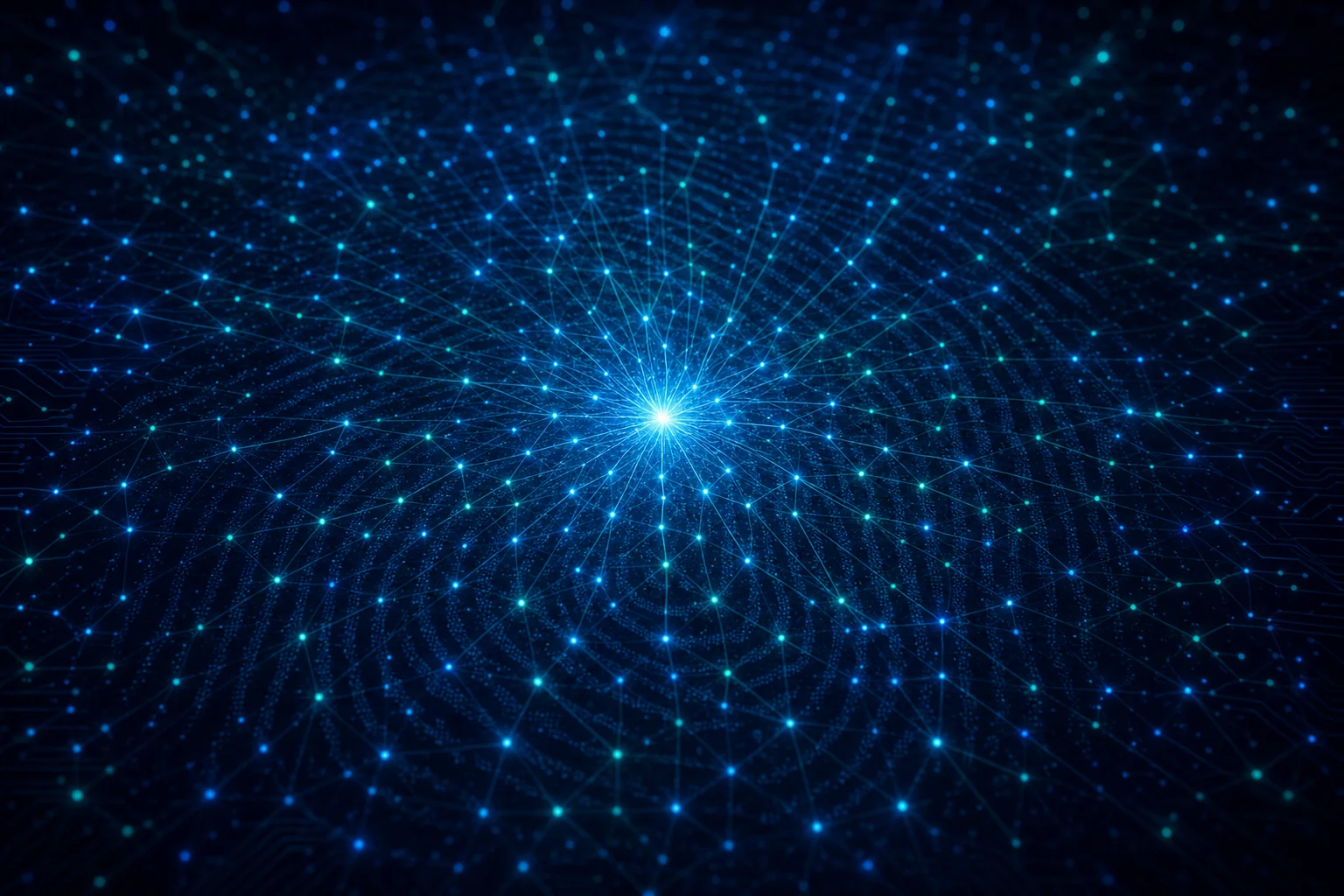 Thousands of glowing nodes converging on one bright hub, suggesting a single identity platform serving millions.